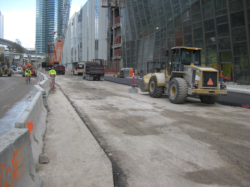 Paving Harmon Ave during construction of Cosmopolitan